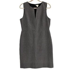 J. Crew Black & White Textured Dot Print Split Neck Sleeveless Dress